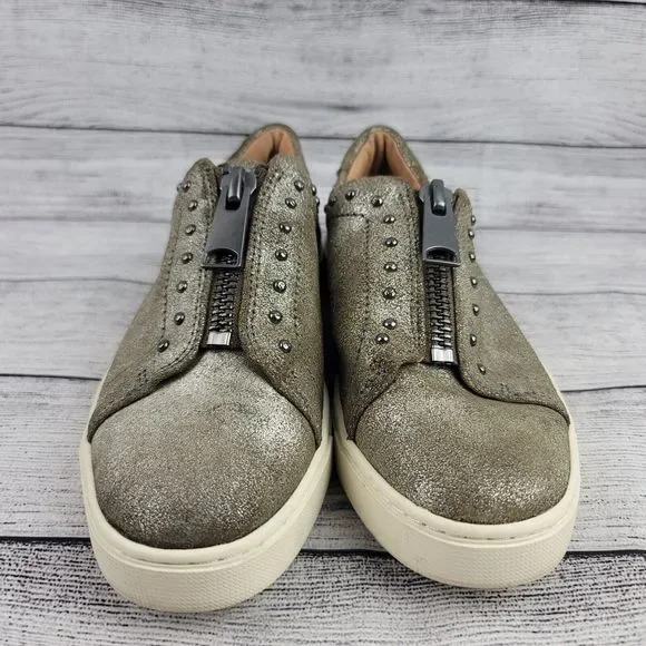 frye & co. Leather Zip Front Sneakers Victoria Moto Stud Metallic - Picture 2 of 10